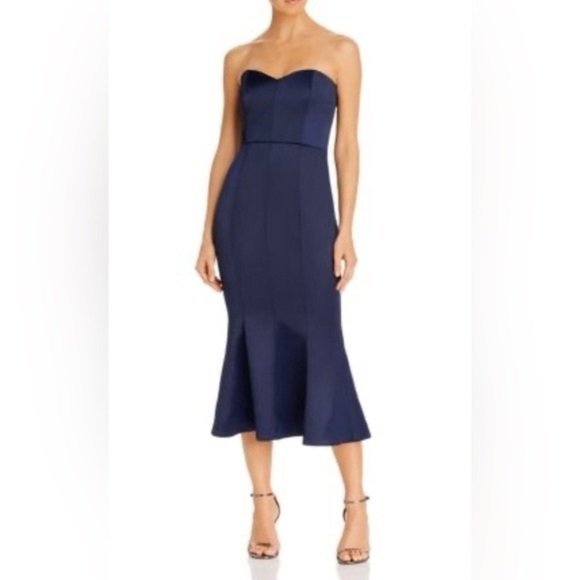 NWT LIKELY Sophie Navy Strapless midi Dress heart neckline size 2 - Picture 1 of 5